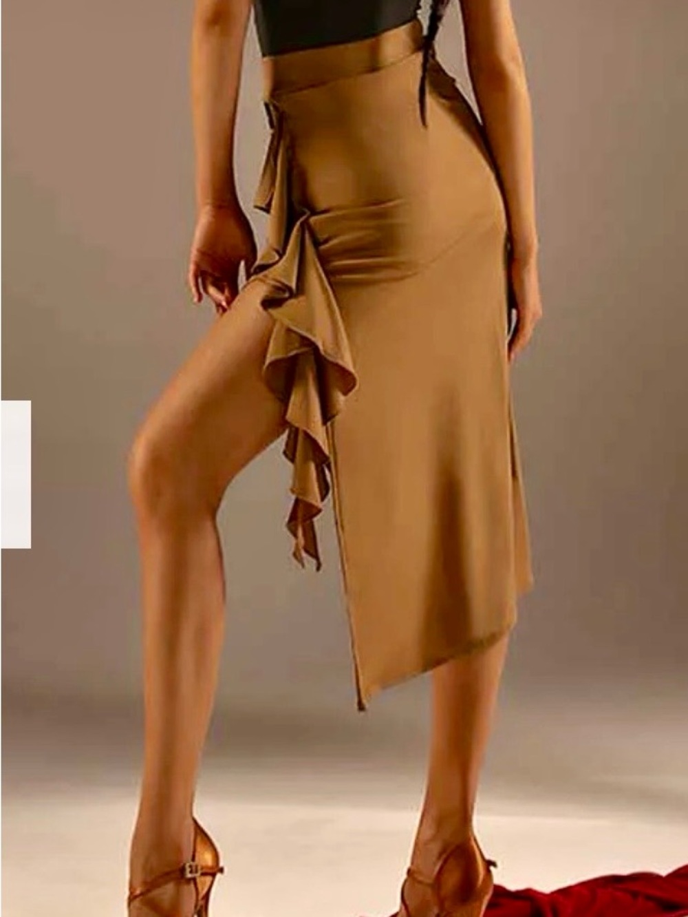 Asymmetric ballroom skirt Tan/Apricot side Ruffle  - Women